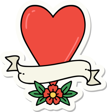 Bir insan tarafından çizilmiş geleneksel bir kalp ve bayrak stili dövme çıkartması.