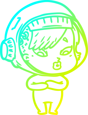 Bir insan tarafından çizilmiş soğuk gradyan çizgili astronot kadın çizimi.