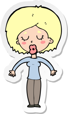 Bir insan tarafından çizilmiş, gözleri kapalı bir karikatür kadının çıkartması.