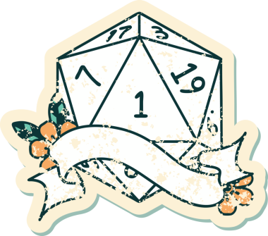 Retro Dövme Biçimi Doğal Bir d20 zar bir insan tarafından çizildi