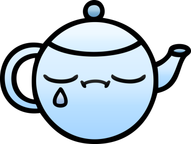 Bir insan tarafından çizilmiş üzgün bir çaydanlığın gölgeli karikatürü.