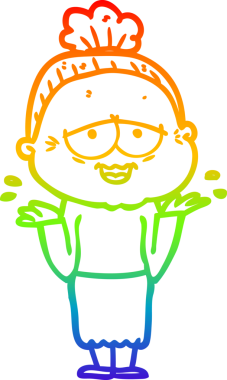 Gökkuşağı gradyan çizgi çizimi Bir insan tarafından çizilmiş mutlu yaşlı kadın