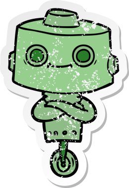 Bir insan tarafından çizilmiş karikatür robotunun sıkıntılı çıkartması.