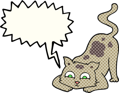 Bir insan tarafından çizilmiş serbest çizilmiş çizgi roman konuşma balonu çizgi film kedisi.