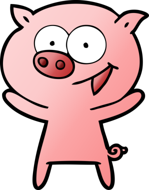 Bir insan tarafından çizilmiş neşeli domuz çizgi filmi.