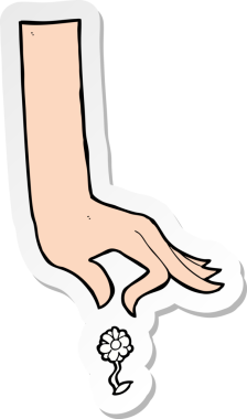 Bir insan tarafından çizilmiş çiçek toplayan bir elin çıkartması.