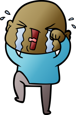 Bir insan tarafından çizilmiş ağlayan kel bir adam.