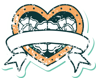 Bir insanın çizdiği çiçekli kalp ve pankartın sembolik dövmeli resmi.