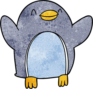 Bir insan tarafından çizilen sevinçten zıplayan penguen çizgi filmi.