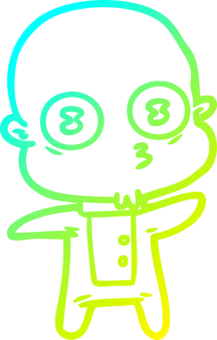 Bir insan tarafından çizilmiş garip, kel bir uzay adamının soğuk çizgi çizimi.