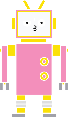 Bir insan tarafından çizilmiş düz renkli bir robot karikatürü