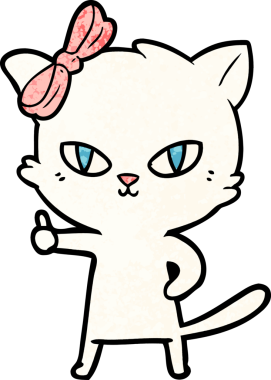 Sevimli çizgi film kedisi bir insan tarafından çizilmiş baş parmak işareti veriyor.