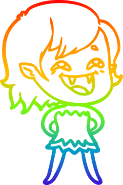 Gökkuşağı gradyan çizgi çizimi Bir insan tarafından çizilmiş gülen vampir kız çizgi filmi