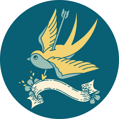 Bir insan tarafından çizilmiş bir kırlangıç sancağıyla dövme stili simgesi