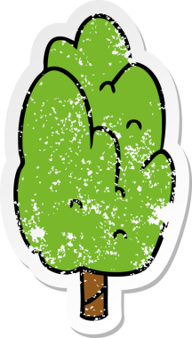 Bir insan tarafından çizilmiş, kederli bir karikatür karalaması tek yeşil ağaç.