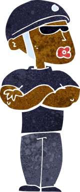 Bir insan tarafından çizilmiş çizgi film güvenlik görevlisi.