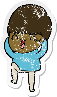 Bir insan tarafından çizilmiş mutlu çizgi film çocuğunun sıkıntılı çıkartması.