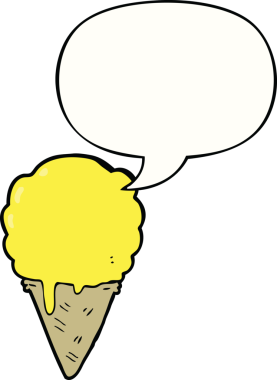 Bir insan tarafından çizilmiş konuşma balonlu çizgi film dondurması.