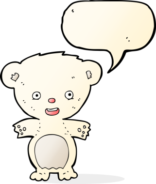 Bir insan tarafından çizilmiş konuşma balonlu kutup ayısı çizgi filmi.