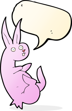 Bir insan tarafından çizilmiş konuşma balonlu çizgi film tavşanı.