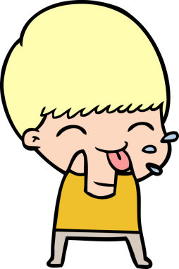 Bir insan tarafından çizilmiş ahududu üfleyen çizgi film çocuğu.