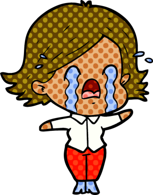 Bir insan tarafından çizilmiş ağlayan çizgi film kadını.