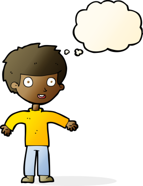 Bir insan tarafından çizilmiş düşünce balonlu mutlu adam çizgi filmi.