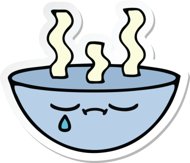 Bir insanın çizdiği sıcak çorba kasesinin çıkartması.