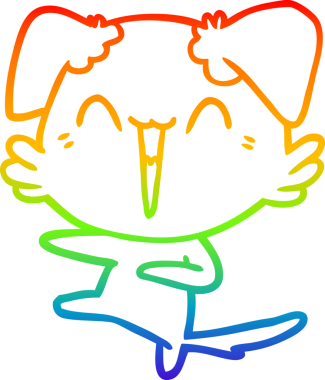 gökkuşağı gradyan çizimi mutlu dans eden köpek çizgi filmi bir insan tarafından çizildi