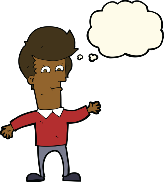 Bir insan tarafından çizilmiş düşünce baloncuğu olan bir çizgi film adamı.