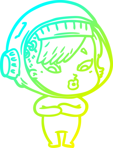 Bir insan tarafından çizilmiş soğuk gradyan çizgili astronot kadın çizimi.