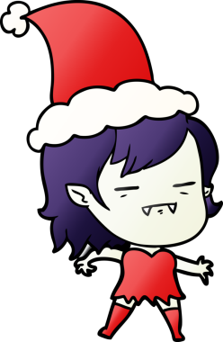 Bir insan tarafından çizilmiş Noel Baba şapkası giyen ölümsüz bir vampirin el çizimi karikatürü.