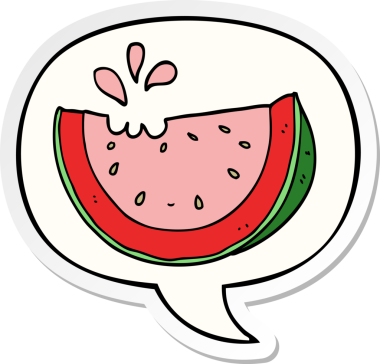 Bir insan tarafından çizilmiş konuşma balonu çıkartmalı karpuz.