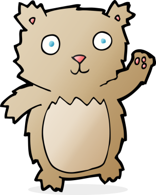 Bir insan tarafından çizilmiş oyuncak ayıyı sallayan çizgi film.