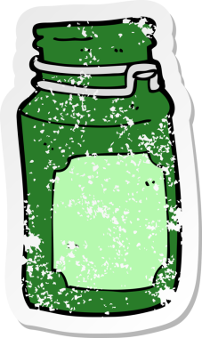 Bir insan tarafından çizilmiş karikatür mutfak kavanozunun gerilimli yapıştırması.