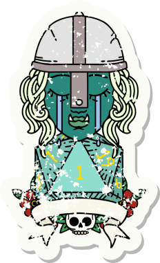 Retro Dövme Tarzı Ağlayan Ork Savaşçısı Karakteri Bir insan tarafından çizilmiş doğal bir D20 rulosu