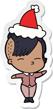 Bir insan tarafından çizilmiş Noel Baba şapkası giyen şaşı bir kızın el yazısı.