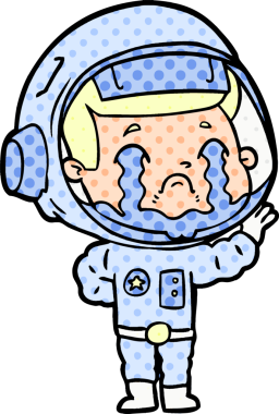 Bir insan tarafından çizilmiş ağlayan astronot çizgi filmi.