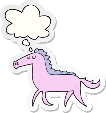 İnsan tarafından çizilmiş bir çıkartma olarak düşünce baloncuğu olan çizgi film atı.