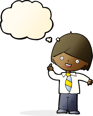 Çizgi film çocuğu soruyu bir insan tarafından çizilmiş düşünce balonuyla cevaplıyor.