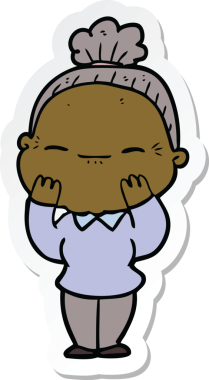 Bir insan tarafından çizilmiş barışçıl yaşlı bir kadının çıkartması.