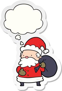 Düşünce baloncuğu insan tarafından çizilmiş bir çıkartma olan çizgi film Noel Baba.