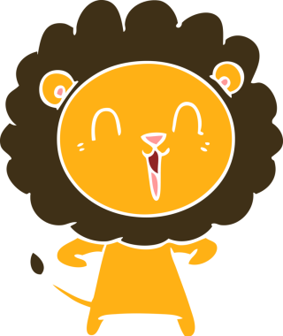 Gülen aslan düz renkli çizgi film bir insan tarafından çizildi.