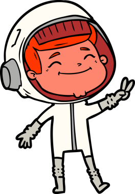 Bir insan tarafından çizilmiş mutlu astronot çizgi filmi.