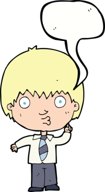 Çizgi film çocuğu soruya bir insan tarafından çizilmiş konuşma balonuyla cevap veriyor.