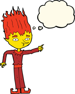 Bir insan tarafından çizilmiş düşünce baloncuklu ateş ruhu çizgi filmi.