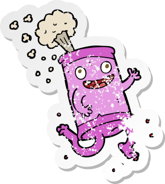 Bir insan tarafından çizilmiş bir karikatür çılgın soda kutusunun geriletilmiş yapıştırması.