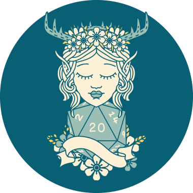 Retro Dövme Tarzı Elf Druid Bir insan tarafından çizilmiş doğal yirmi zar ile