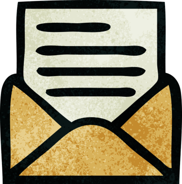 Bir insanın çizdiği mektup ve zarfın retro grunge desen karikatürü.