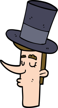 Bir insan tarafından çizilmiş silindir şapkalı bir adam.